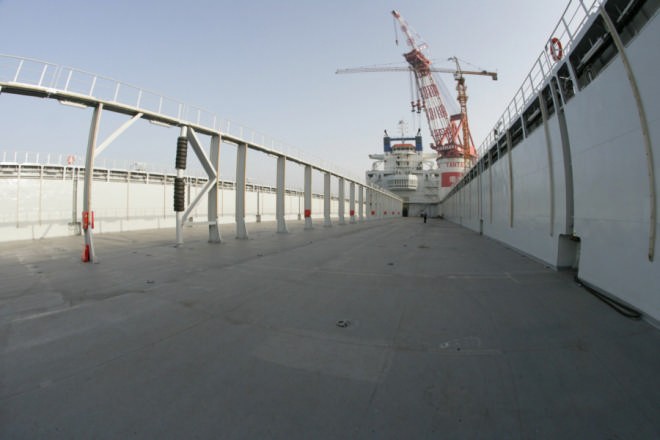 Loading Dock of largest super ship in DYT fleet. Photo: Onne van der Wal  ©  SW